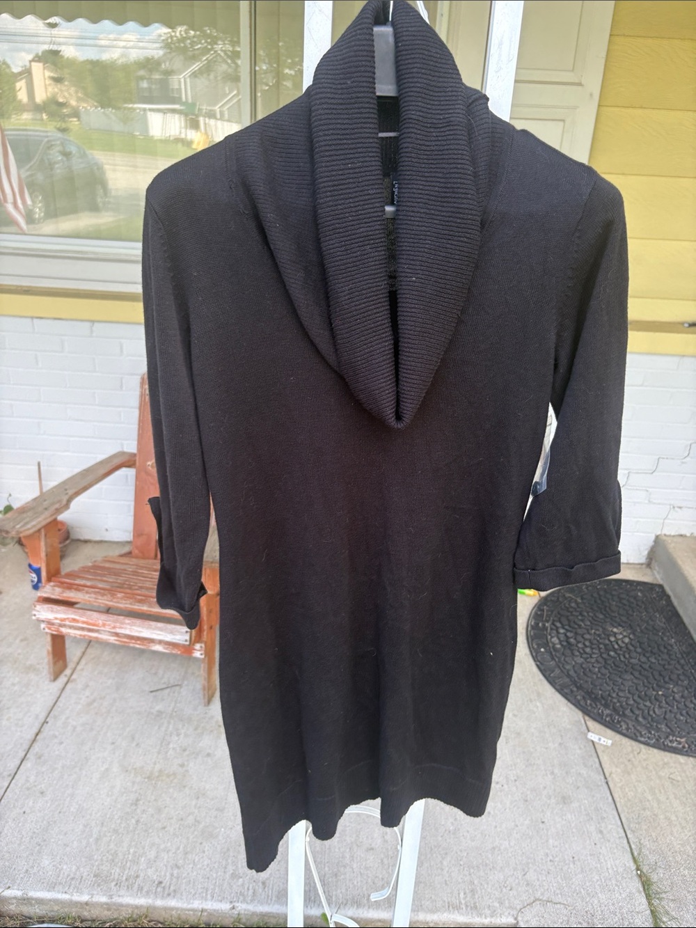 Relativity Black Long-Sleeve Shawl Collar Tunic Sweater Dress